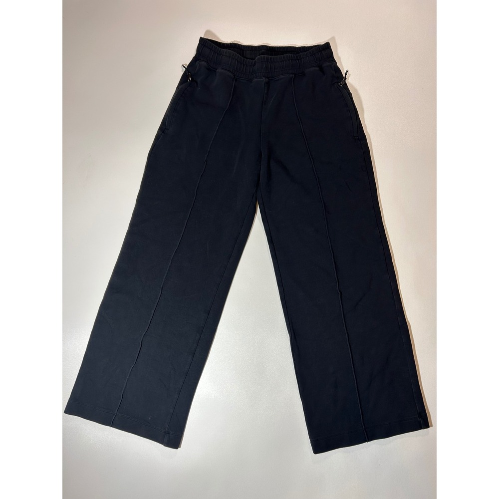 Old Navy Dynamic Fleece Pants Women M Black Excellent Wide Leg Pintuck Seam